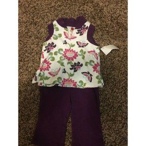 Tea Collection White Purple Floral Print Cotton Top 3-6 Months With Leggings